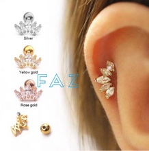 Load image into Gallery viewer, 316L Stainless Surgical Steel Crown 2 3 5 Copper Leaf Cartilage Tragus Helix Ball Screw Back Small Dainty Stud Earrings Hypoallergenic 16G