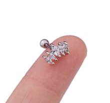 Load image into Gallery viewer, 316L Stainless Surgical Steel Crown 2 3 5 Copper Leaf Cartilage Tragus Helix Ball Screw Back Small Dainty Stud Earrings Hypoallergenic 16G