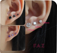 Load image into Gallery viewer, 316L Surgical Steel Labret Cartilage Tragus Helix Ear Lip Nose internally Threaded 16G CZ Stud Earrings