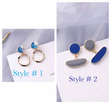 Cargar imagen en el visor de la galería, 18K Gold Plated Geometric Blue Hoop Dangle Stud Earrings