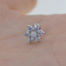 Load image into Gallery viewer, 316L Stainless Surgical Steel CZ White Fire Opal Copper Flower Ball Screw Back Stud Earrings 9mm Flower Tragus Cartilage Helix