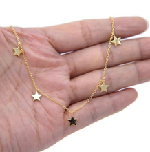 Load image into Gallery viewer, Solid 316L Stainless Steel Star Pendant 9 Star Choker 24K Gold Plated Necklace Adjustable Length Necklace