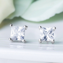 Load image into Gallery viewer, S925 Sterling Silver Filled CZ Diamond Square Stud Bridal Earrings 6mm