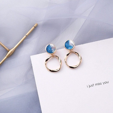 Cargar imagen en el visor de la galería, 18K Gold Plated Geometric Blue Hoop Dangle Stud Earrings