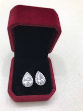 Load image into Gallery viewer, 18K White Yellow Gold Plated Pear Shaped CZ Big Diamond Stud Earrings Teardrop Hypoallergenic Bridal Collection PAIR