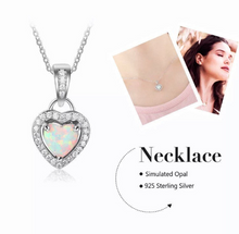 Load image into Gallery viewer, Genuine Solid 925 Sterling Silver Heart Opal chain charm Choker Necklace with Gold plated Heart Opal Stud Earrings Bridal Jewlery Set