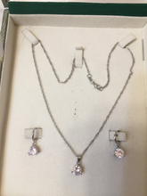 Charger l'image dans la galerie, 925 Sterling Silver Plated Dangle Hoop Earrings Pendant Chain Necklace bridesmaid Jewelry Set