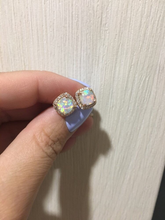 Load image into Gallery viewer, 18K Rose Gold Filled White Blue Fire Opal CZ Cushion Square Bridal Stud Earrings