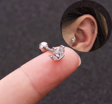Load image into Gallery viewer, 316L Stainless Surgical Steel Crown 2 3 5 Copper Leaf Cartilage Tragus Helix Ball Screw Back Small Dainty Stud Earrings Hypoallergenic 16G