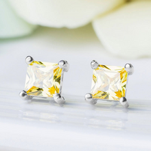 Load image into Gallery viewer, S925 Sterling Silver Filled Square Citrine Topaz CZ Diamond Stud Earrings (5mm)
