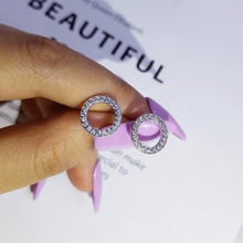 Load image into Gallery viewer, Solid S925 Sterling Silver 18K Rose Gold Plated Round Hollow Circle CZ Stud Earrings 11mm - Edit Listing - Etsy_filesSolid S925 Sterling Silver Hollow Circle CZ Stud Earrings