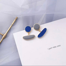 Cargar imagen en el visor de la galería, 18K Gold Plated Geometric Blue Hoop Dangle Stud Earrings