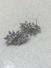 Load image into Gallery viewer, 18K White Gold Plated Floral Cuff CZ Diamond Bridal Collection Leaf Stud Earrings