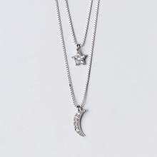 Load image into Gallery viewer, CZ Diamond Star Moon Double Layer Necklace