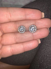 Load image into Gallery viewer, S925 Sterling Silver Round Halo CZ Diamond Stud Earrings Hypoallergenic