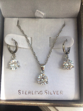 Charger l'image dans la galerie, 925 Sterling Silver Plated Dangle Hoop Earrings Pendant Chain Necklace bridesmaid Jewelry Set