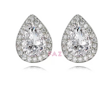 Load image into Gallery viewer, 18K White Yellow Gold Plated Pear Shaped CZ Big Diamond Stud Earrings Teardrop Hypoallergenic Bridal Collection PAIR