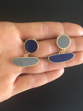 Cargar imagen en el visor de la galería, 18K Gold Plated Geometric Blue Hoop Dangle Stud Earrings