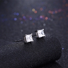 Load image into Gallery viewer, 925 Sterling Silver Filled 18K White Gold Plated Dainty Square Cubic Zirconia Topaz Citrine Multicolour Stud Earrings 5mm