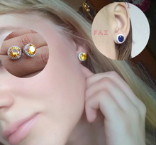 Load image into Gallery viewer, 18K White Gold Plated Round Cubic Zirconia Birthstone Citrine Stone Silver Stud Earrings