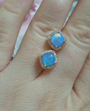 Load image into Gallery viewer, 18K Rose Gold Filled White Blue Fire Opal CZ Cushion Square Bridal Stud Earrings