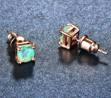 Load image into Gallery viewer, 18K Rose Gold Plated Square Opal Stud Earrings