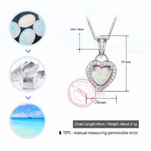 Load image into Gallery viewer, Genuine Solid 925 Sterling Silver Heart Opal chain charm Choker Necklace with Gold plated Heart Opal Stud Earrings Bridal Jewlery Set