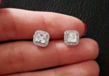 Load image into Gallery viewer, S925 Sterling Silver Filled Platinum Plated Square 1.90 ct CZ Diamond Silver Stud Earrings Bridal Collection
