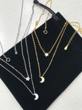 Load image into Gallery viewer, S925 Star & Moon 3D Pendant Double Layer Necklace Adjustable Chain Choker Necklace 40cm+5cm