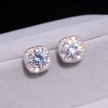Load image into Gallery viewer, S925 Silver Filled 1.90 carats AAAA+ platinum plated Cubic Zirconia Halo Cushion Shaped Bridal Stud Earrings