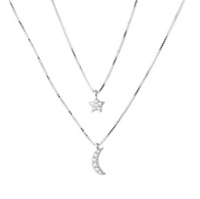 Load image into Gallery viewer, CZ Diamond Star Moon Double Layer Necklace