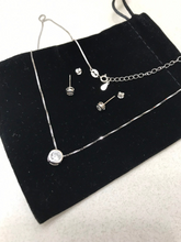 Load image into Gallery viewer, Solid S925 Sterling Silver Dainty Round CZ Pendant Charm Necklace Box Chain 5mm earrings Diamond Jewelry Set Bridal Collection