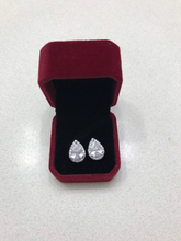 Load image into Gallery viewer, 18K White Yellow Gold Plated Pear Shaped CZ Big Diamond Stud Earrings Teardrop Hypoallergenic Bridal Collection PAIR