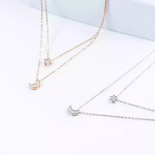 Load image into Gallery viewer, S925 Star & Moon 3D Pendant Double Layer Necklace Adjustable Chain Choker Necklace 40cm+5cm