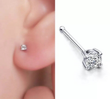 Load image into Gallery viewer, Solid 316L Surgical Steel 18K Gold Plated Mini Stud Earrings Nose Pin Bone twist Back CZ 1.5mm 2.0mm 2pc (PAIR) 20g
