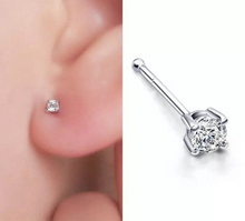 Load image into Gallery viewer, Solid 316L Surgical Steel 18K Gold Plated Mini Stud Earrings Nose Pin Bone twist Back CZ 1.5mm 2.0mm 2pc (PAIR) 20g