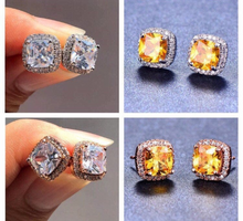 Load image into Gallery viewer, 18K GP Cushion Cut Bold CZ Bridal Stud Earrings