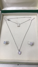 Load image into Gallery viewer, Genuine Solid 925 Sterling Silver Heart Opal chain charm Choker Necklace with Gold plated Heart Opal Stud Earrings Bridal Jewlery Set