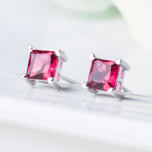 Load image into Gallery viewer, S925 Sterling Silver Filled Square Citrine Topaz CZ Diamond Stud Earrings (5mm)