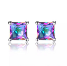 Load image into Gallery viewer, 925 Sterling Silver Filled 18K White Gold Plated Dainty Square Cubic Zirconia Topaz Citrine Multicolour Stud Earrings 5mm