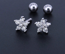 Load image into Gallery viewer, 316L Stainless Steel Cubic Zirconia Cartilage Tragus Ear Helix CZ Ear Cuff Ball back Screw on Earrings No Allergy 16g
