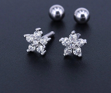 Load image into Gallery viewer, 316L Stainless Steel Cubic Zirconia Cartilage Tragus Ear Helix CZ Ear Cuff Ball back Screw on Earrings No Allergy 16g