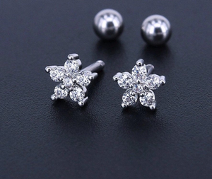 316L Stainless Steel Cubic Zirconia Cartilage Tragus Ear Helix CZ Ear Cuff Ball back Screw on Earrings No Allergy 16g
