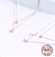 Load image into Gallery viewer, S925 Star & Moon 3D Pendant Double Layer Necklace Adjustable Chain Choker Necklace 40cm+5cm