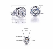 Load image into Gallery viewer, Solid S925 Sterling Silver Dainty Round CZ Pendant Charm Necklace Box Chain 5mm earrings Diamond Jewelry Set Bridal Collection