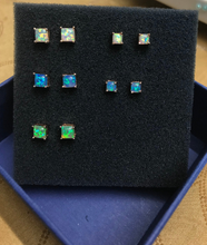 Load image into Gallery viewer, 18K Rose Gold Plated Square Opal Stud Earrings