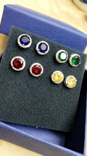 Load image into Gallery viewer, 18K White Gold Plated Round Cubic Zirconia Birthstone Citrine Stone Silver Stud Earrings