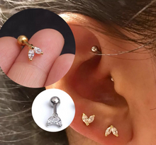 Load image into Gallery viewer, 316L Stainless Surgical Steel Crown 2 3 5 Copper Leaf Cartilage Tragus Helix Ball Screw Back Small Dainty Stud Earrings Hypoallergenic 16G