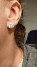 Load image into Gallery viewer, 18K White/Rose Gold Plated CZ white Blue Green Opal Rain Drop Pear Shaped Small Stud Earrings Bridal Collection