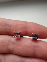 Load image into Gallery viewer, 925 Sterling Silver Filled 18K White Gold Plated Dainty Square Cubic Zirconia Topaz Citrine Multicolour Stud Earrings 5mm